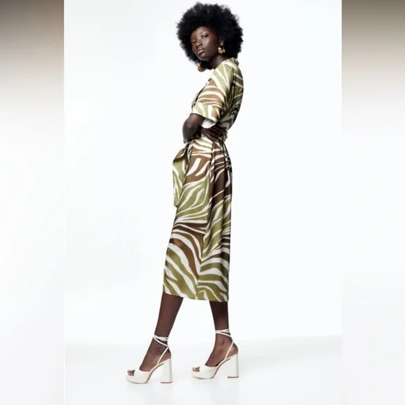 Zara Zebra Animal Print Belted Wrap Shirt Dress XS - Picture 2 of 4